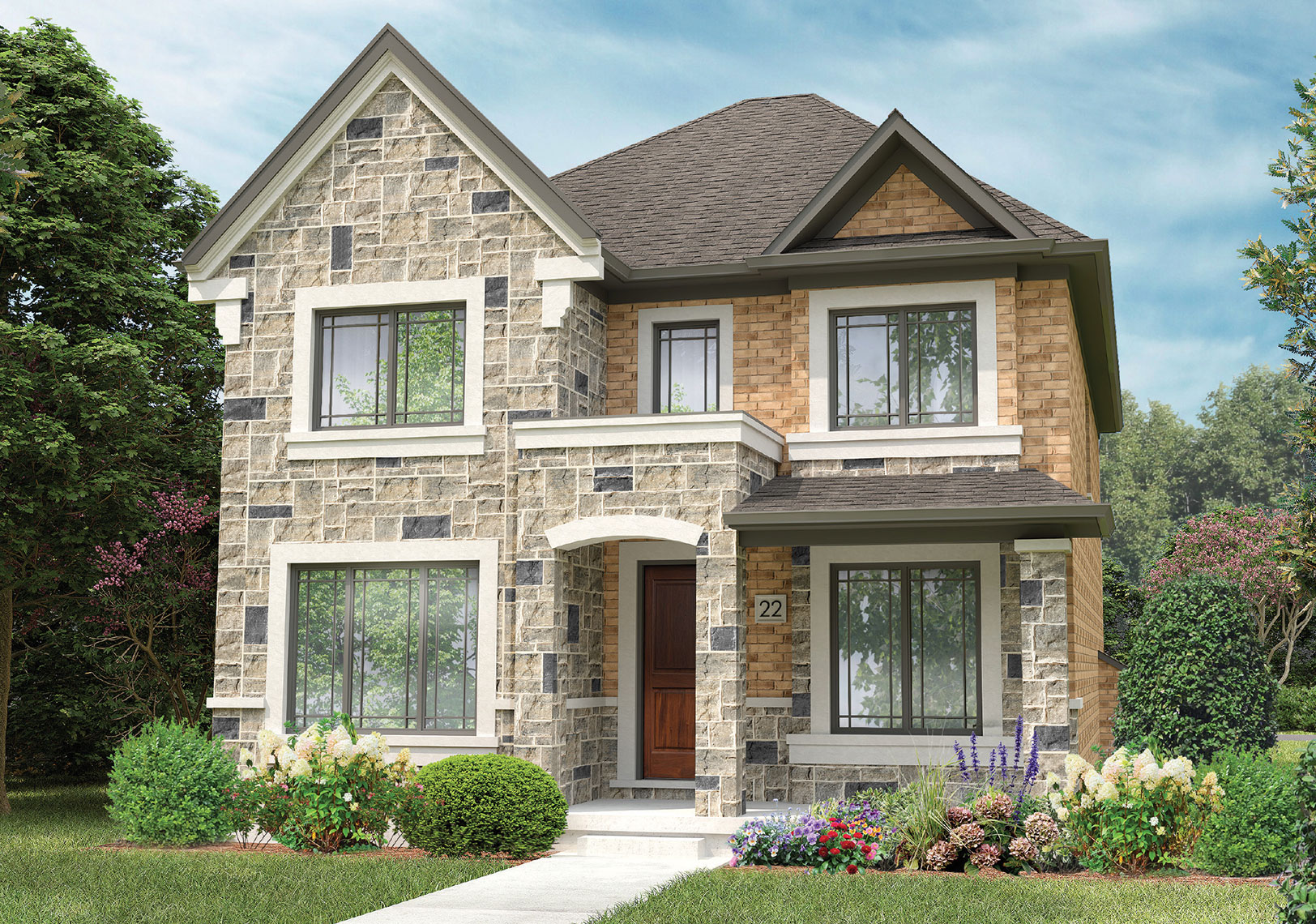 Exterior rendering of The Oakwood Loft from the 36' Courtyard Collection, featuring a modern and stylish design.